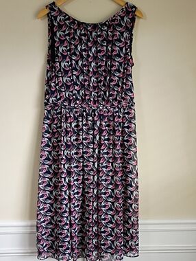 Boden Maria Sleeveless Bird Print Chiffon Dress Pink & Blue Dress Size 12L